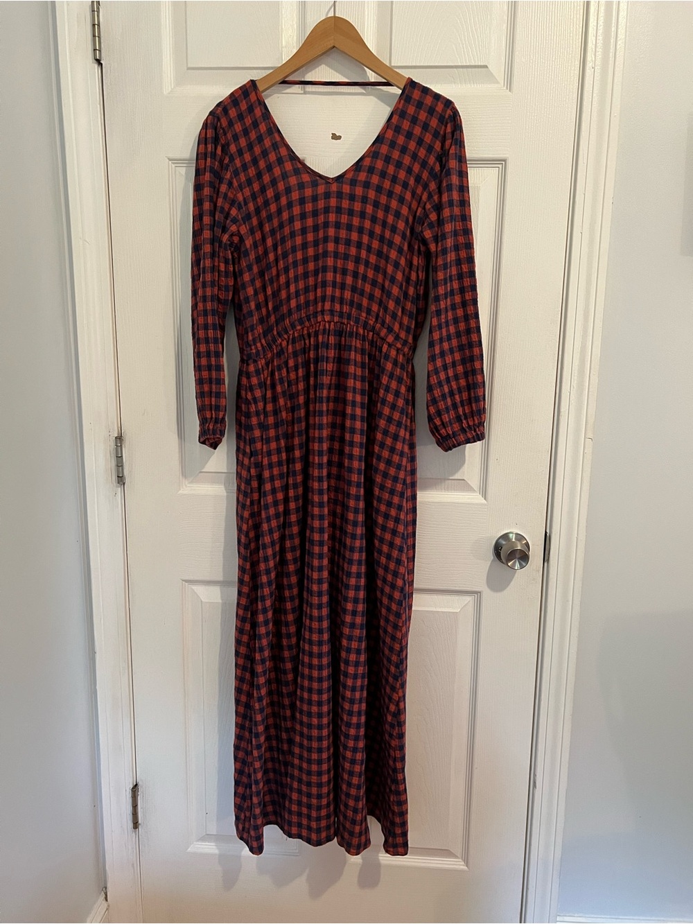 Longway “Pfeiffer” red and navy gingham maxi dress size M